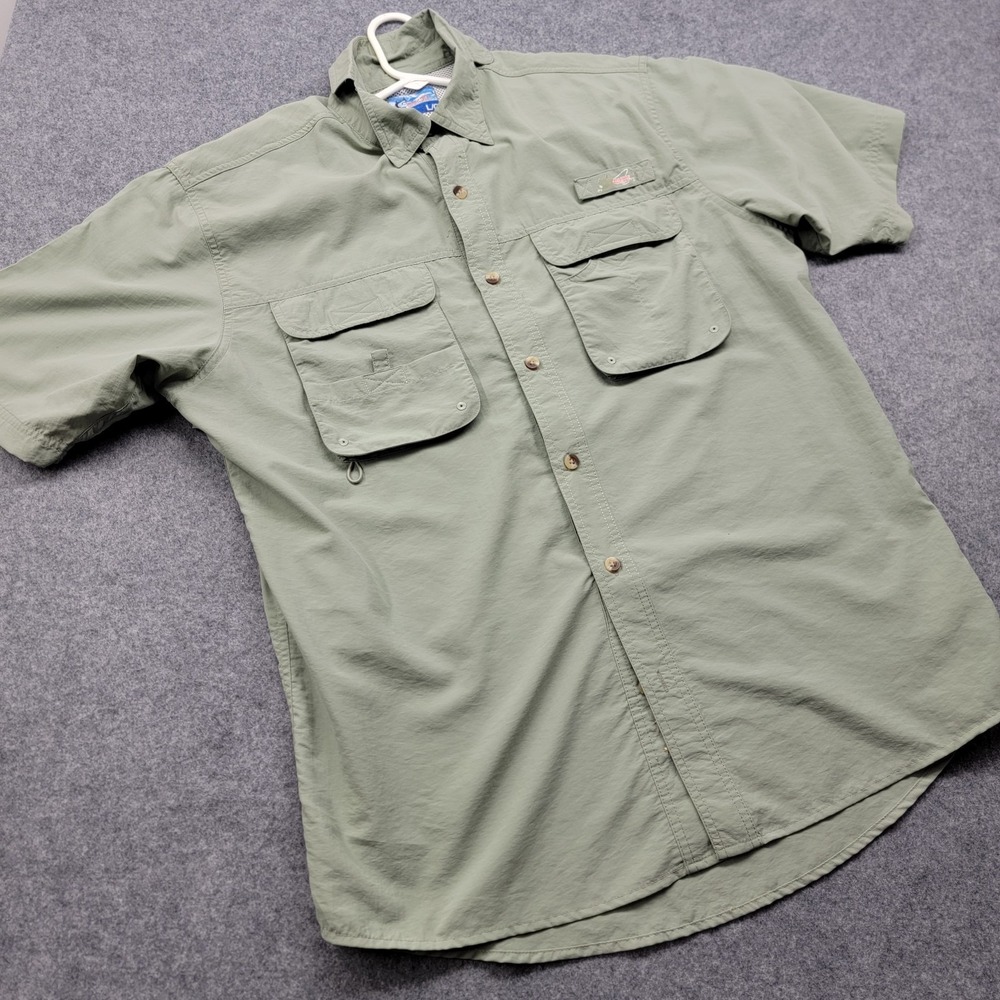 World Wide Sportsman Fishing Shirt Mens Size Large Green Vented